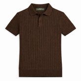COTTON EAGLE MEN'S CABLE KNIT BTN POLO SHIRT (CHOCLATE BROWN)