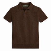 COTTON EAGLE MEN'S CABLE KNIT BTN POLO SHIRT (CHOCLATE BROWN)