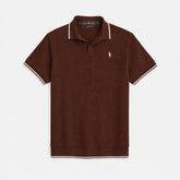 RL PREMIUM MEN'S V NECK BORDER POLO SHIRT (CHOCLATE BROWN)