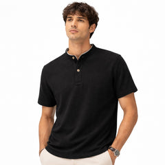 Z.A.R.A WAFFLE KNIT HENLEY T-SHIRT (BLACK)