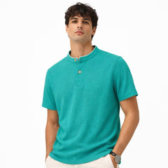 Z.A.R.A WAFFLE KNIT HENLEY T-SHIRT (TEAL)