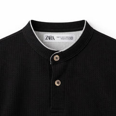 Z.A.R.A WAFFLE KNIT HENLEY T-SHIRT (BLACK)