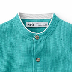 Z.A.R.A WAFFLE KNIT HENLEY T-SHIRT (TEAL)