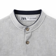 Z.A.R.A WAFFLE KNIT HENLEY T-SHIRT (HEATHER GREY)