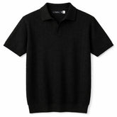 COTTON EAGLE V JHONNY COLLAR CABLE KNIT POLO SHIRT (BLACK)