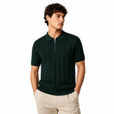 COTTON EAGLE KINGSLEY ZIP UP CABLE KNIT POLO SHIRT (GREEN)