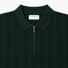 COTTON EAGLE KINGSLEY ZIP UP CABLE KNIT POLO SHIRT (GREEN)