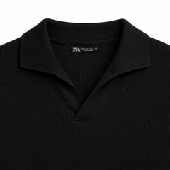 Z.A.R.A BASIC WAFFLE KNIT DROP SHOULDER POLO SHIRT (BLACK)