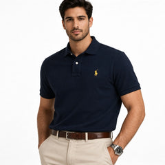 RL Premium Small Pony Pique Cotton Polo Shirt (Navy Blue)