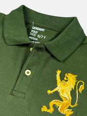 GRDNO Kid's Premium 3D Lion Polo Shirt (Olive Green)