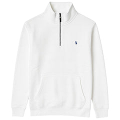 RL PREMIUM SMALL PONY COTTON FLEECE QUARTER ZIP MOCKNECK (WHITE)