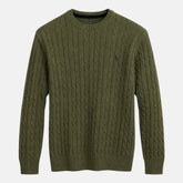 RL IMPORTED SMALL PONY ROUND NECK CABLE KNIT SWEATER (OLIVE GREEN)