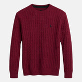 RL IMPORTED SMALL PONY ROUND NECK CABLE KNIT SWEATER (MAROON)