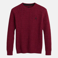 RL IMPORTED SMALL PONY ROUND NECK CABLE KNIT SWEATER (MAROON)
