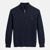 RL IMPORTED SINGLE PONY CABLE KNIT SWEATER (NAVY BLUE)