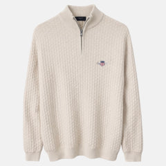 G.A.N.T IMPORTED BASKET WEAVE KNITTED SWEATER (STONE)