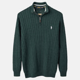 RL IMPORTED SINGLE PONY TIPPED COLLAR CABLE KNIT SWEATER (GREEN)