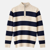 G.A.N.T PREMIUM PANELED CABLE KNIT SWEATER (STONE&NAVY)