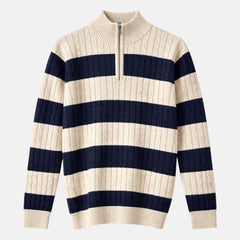 G.A.N.T PREMIUM PANELED CABLE KNIT SWEATER (STONE&NAVY)