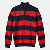 G.A.N.T PREMIUM PANELED CABLE KNIT SWEATER (NAVY&RED)