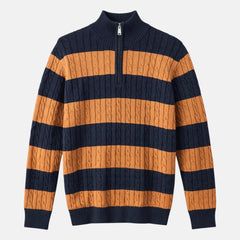 G.A.N.T PREMIUM PANELED CABLE KNIT SWEATER (NAVY&MUSTARD)