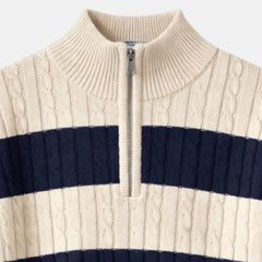 G.A.N.T PREMIUM PANELED CABLE KNIT SWEATER (STONE&NAVY)