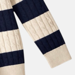 G.A.N.T PREMIUM PANELED CABLE KNIT SWEATER (STONE&NAVY)