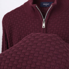 G.A.N.T IMPORTED BASKET WEAVE KNITTED SWEATER (MAROON)
