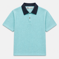Z.A.R.A DENIM COLLAR WAFFLE KNIT POLO SHIRT (TEAL)
