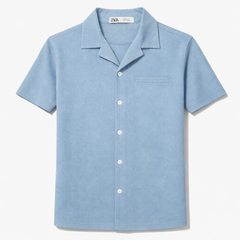 Z.A.R.A PREMIUM MEN'S CUBAN COLLAR KNITTED SHIRT (SKY BLUE)