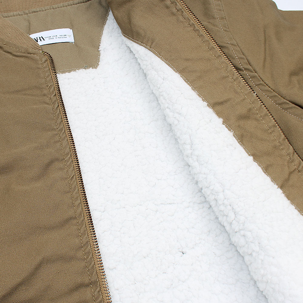 Z.A.R.A Premium Cotton Twill Fur Jacket (Khaki)