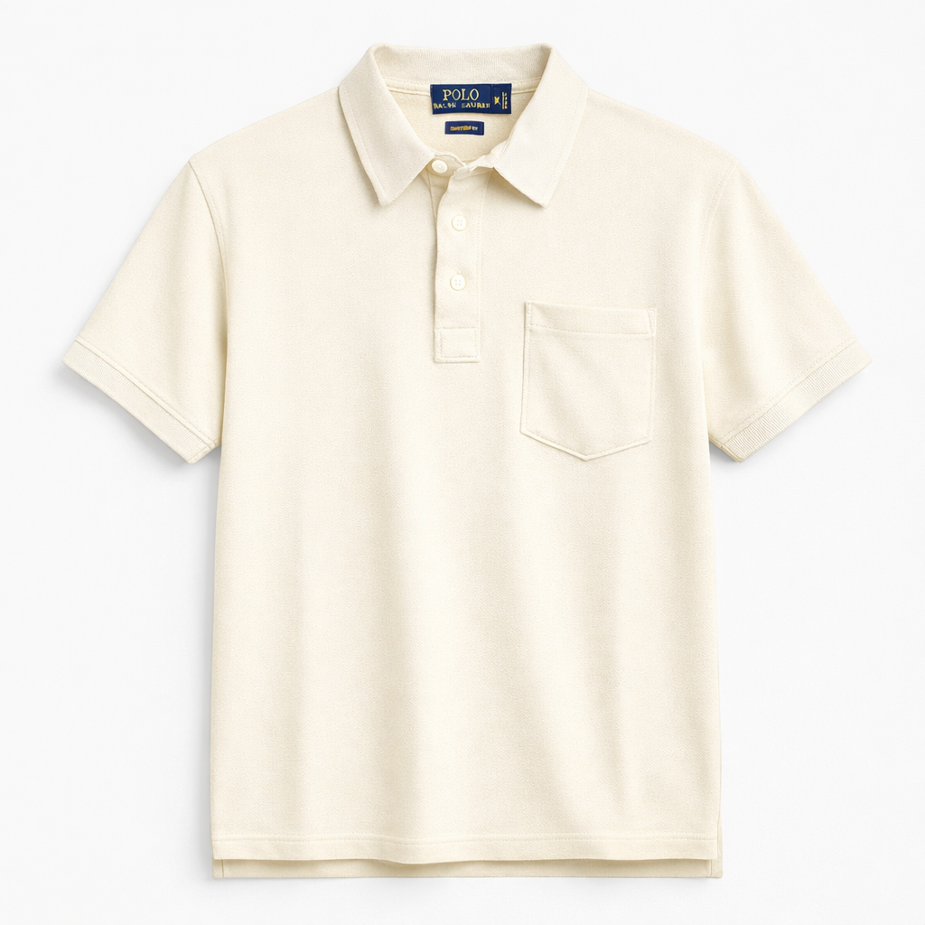 RL BASIC FRONT POCKET PIQUE COTTON POLO SHIRT (OFF-WHITE)