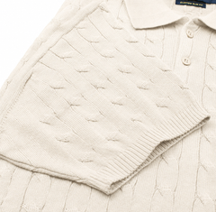 RL PREMIUM CABEL-KNIT BUTTON POLO SHIRT (OFF-WHITE)