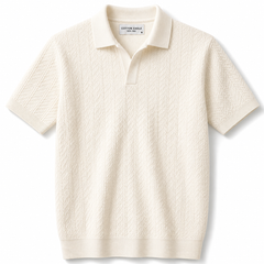 COTTON EAGLE V JHONNY COLLAR CABLE KNIT POLO SHIRT (OFF-WHITE)