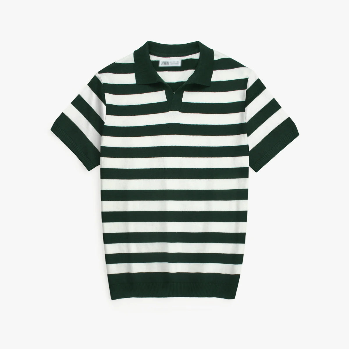 Z.A.R.A PREMIUM CABEL-KNIT STRIPPER POLO SHIRT (GREEN-WHITE)