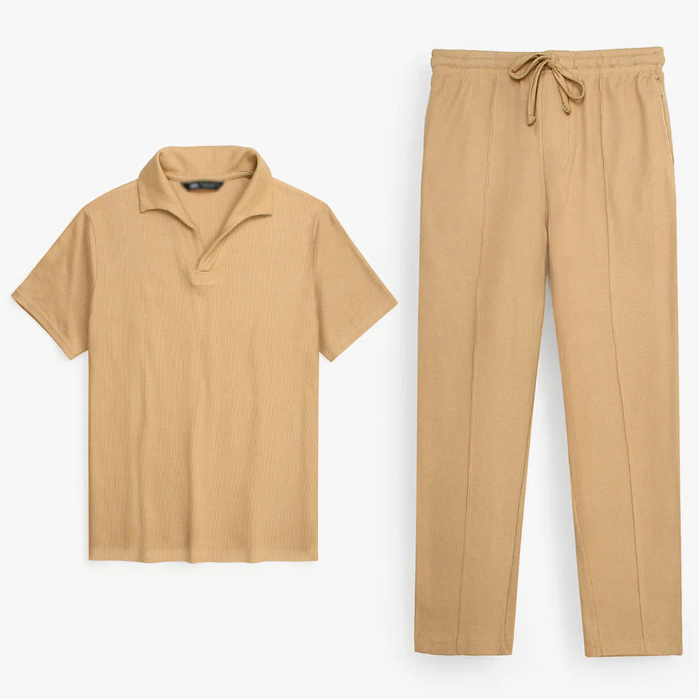 Z.A.R.A WAFFLE KNIT OVERSIZED SLIT TRACKSUIT (TAN)