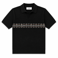 COTTON EAGLE FLAT KNIT SIGNATURE POLO (BLACK)