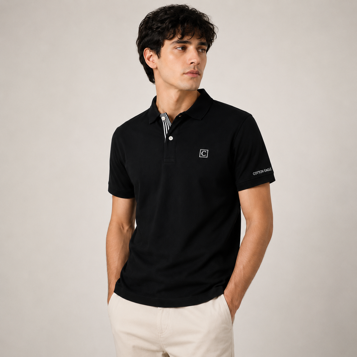 COTTON EAGLE CLASSIC POLO SHIRT (BLACK)