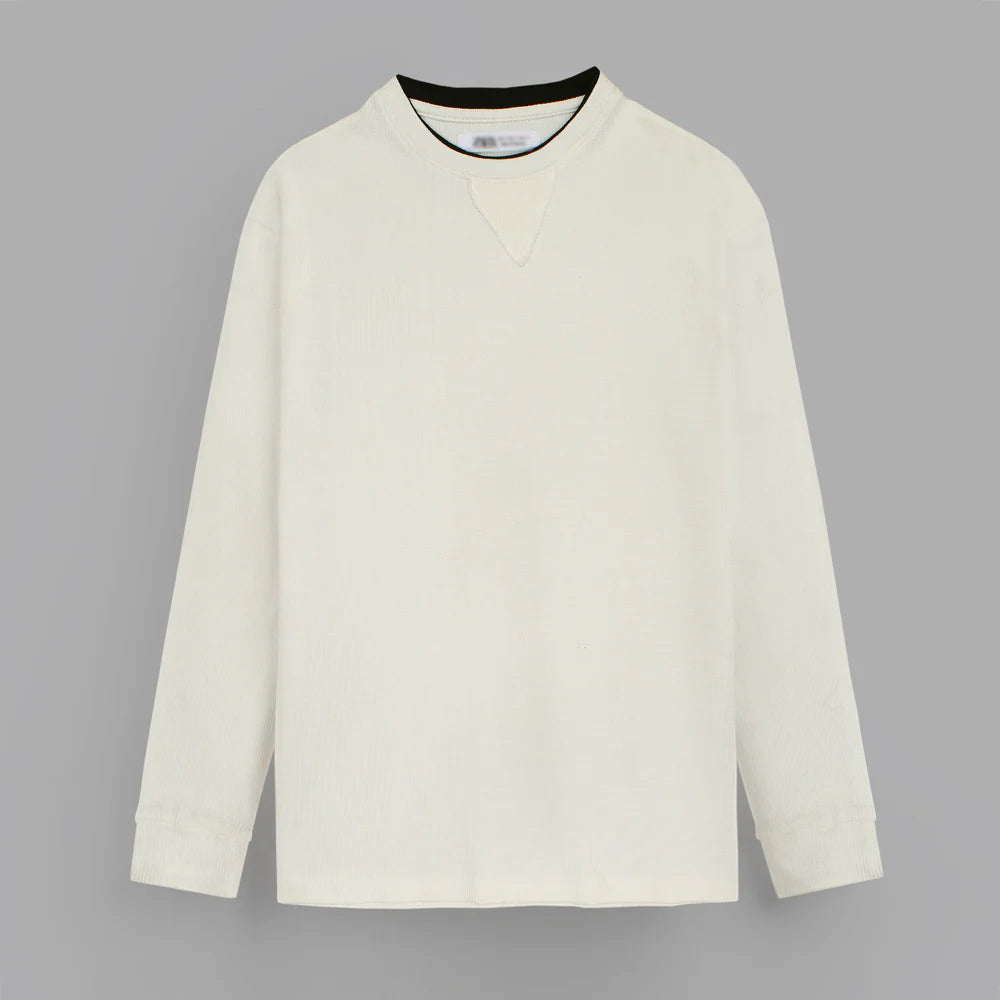 Z.A.R.A PREMIUM THERMAL COTTON CONTRAST TRIM SWEATSHIRT (OFF-WHITE)