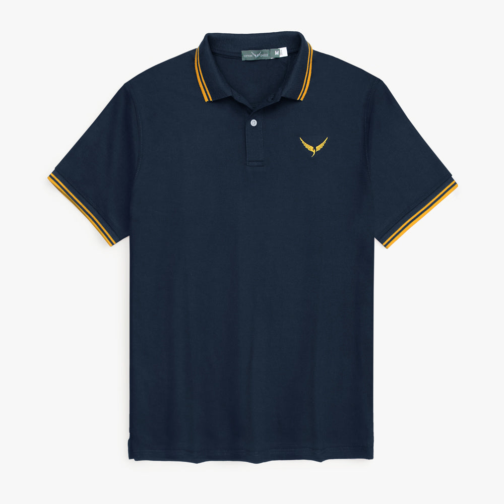 Cotton Eagle Premium Tipping Collar Polo Shirt (Navy Blue)