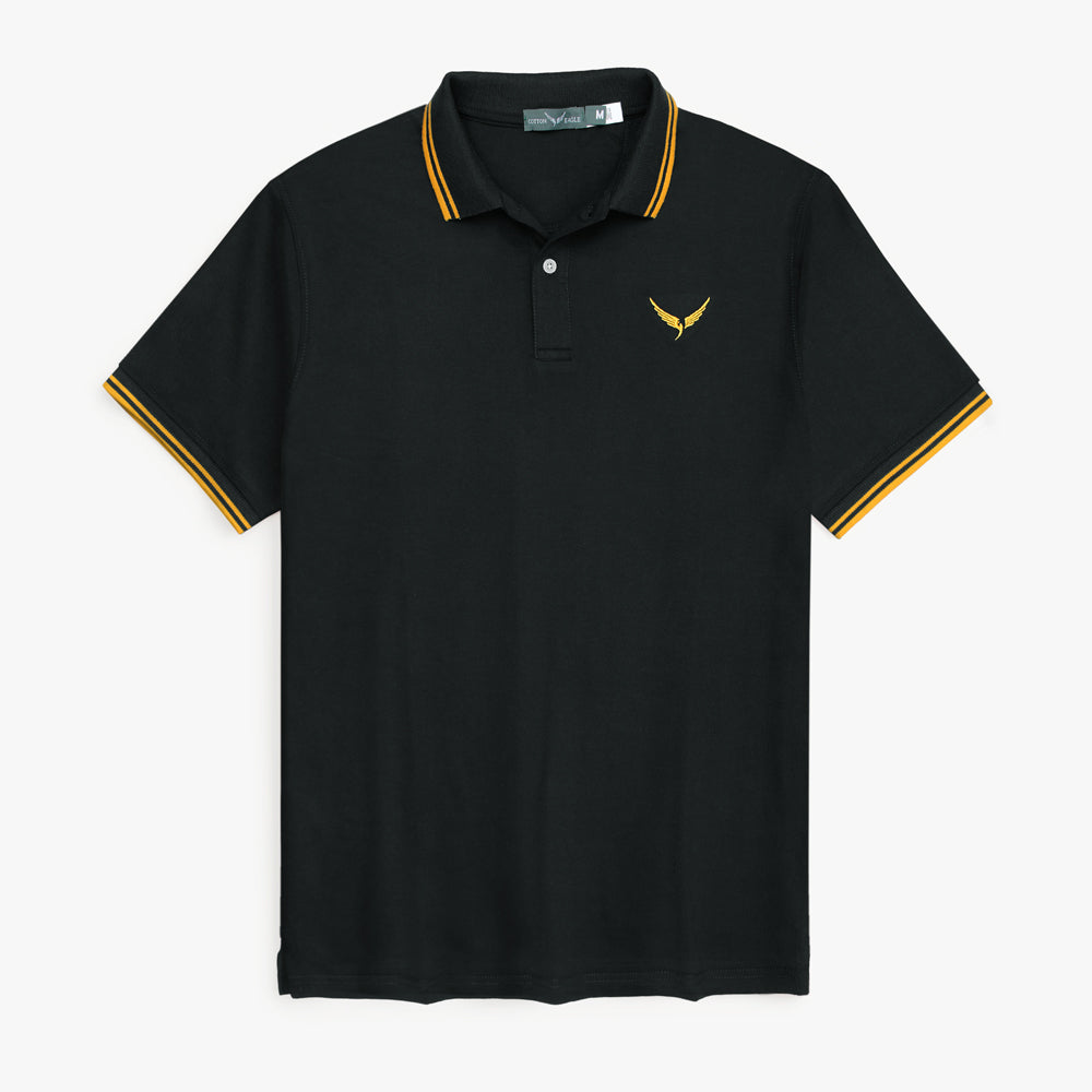 Cotton Eagle Premium Tipping Collar Polo Shirt (Black)