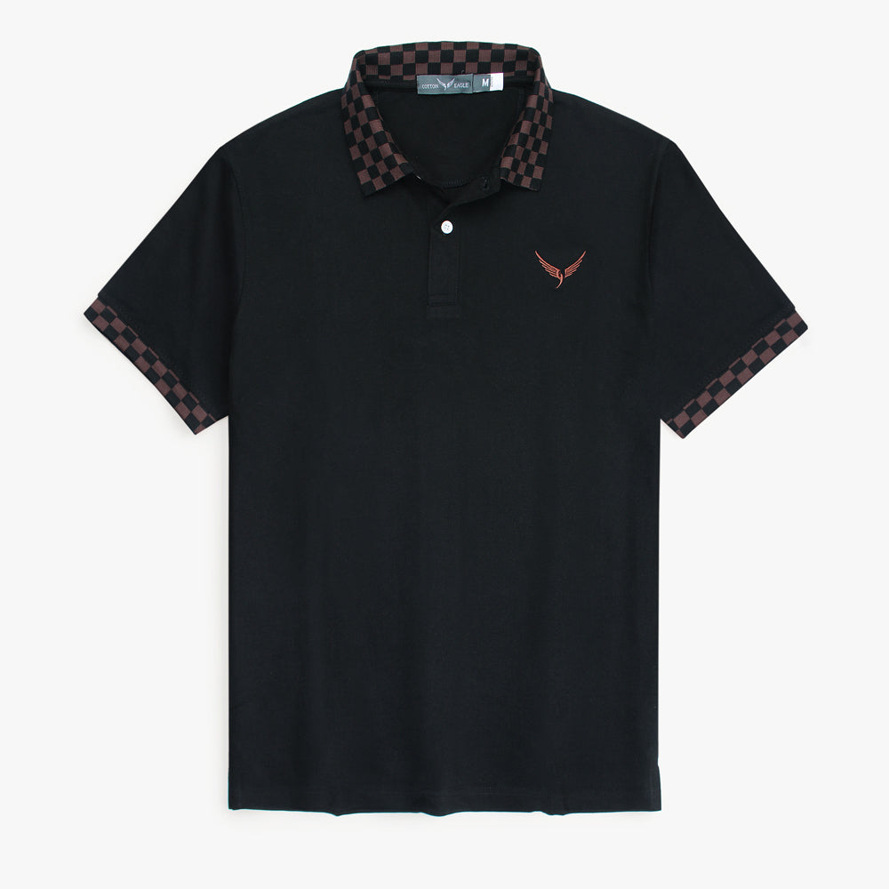 Cotton Eagle Premium Check Collar Polo Shirt (Black)