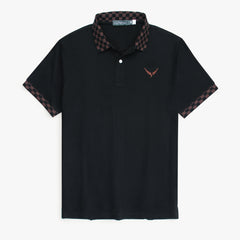 Cotton Eagle Premium Check Collar Polo Shirt (Black)
