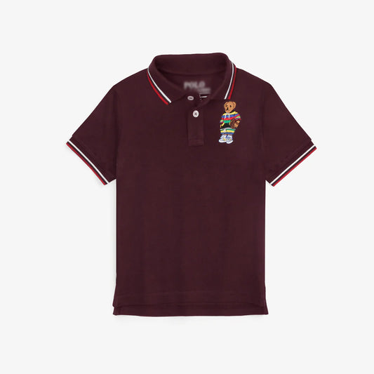 RL Kids Premium Tipping Collar Bear Polo Shirt (Maroon)