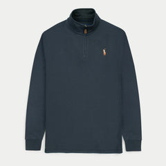 RL Imported Pique Cotton Fleece Zip-up Mockneck (Navy Blue)