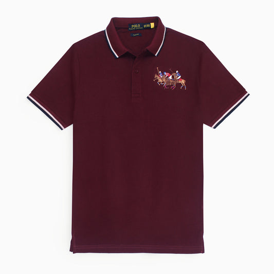 RL Premium 3 Horse Tipping Colar Polo Shirt (Maroon)