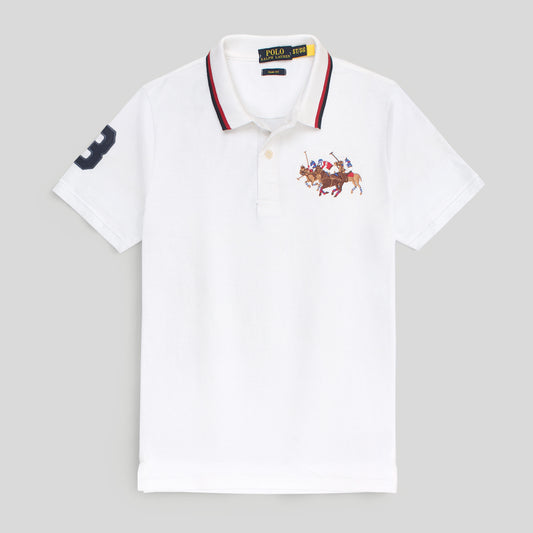 RL Premium 3 Horse Tipping Colar Polo Shirt (White)