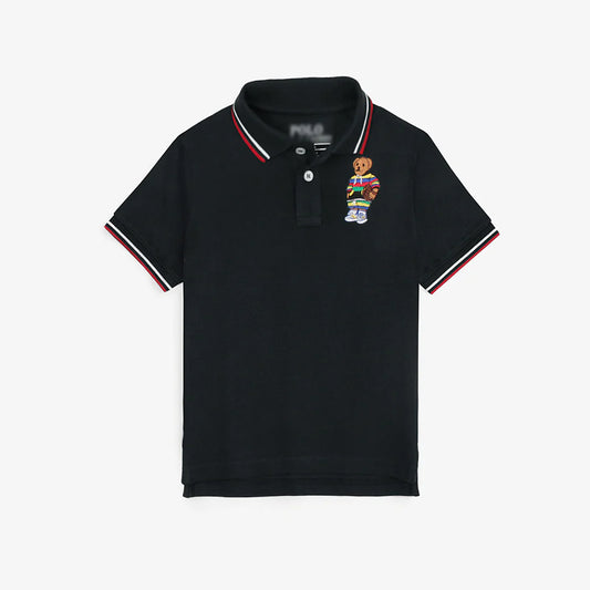 RL Kids Premium Tipping Collar Bear Polo Shirt (Black)