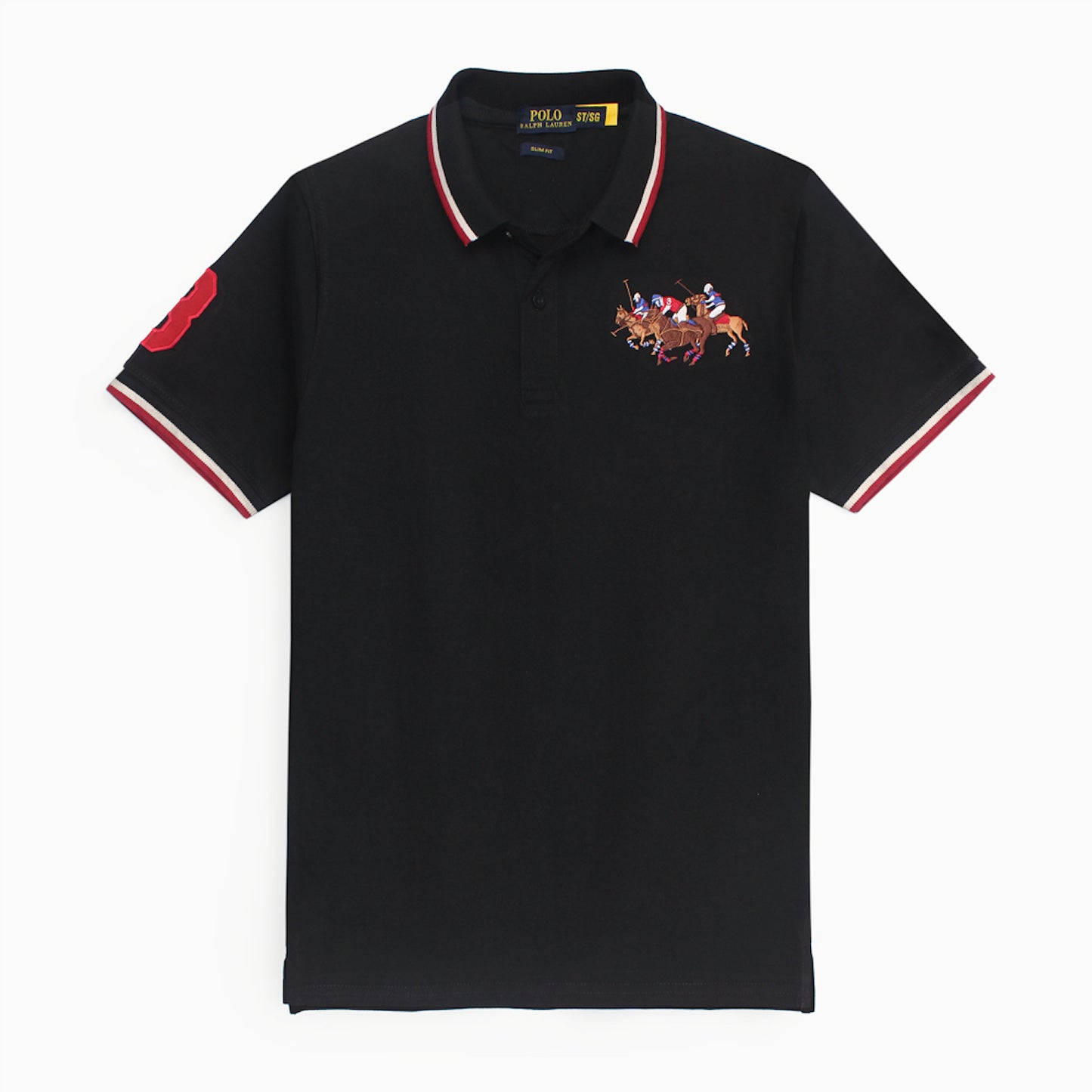 RL Premium 3 Horse Tipping Colar Polo Shirt (Black)