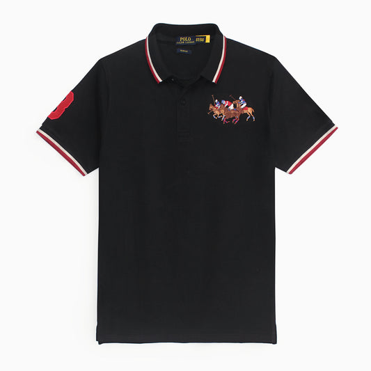 RL Premium 3 Horse Tipping Colar Polo Shirt (Black)